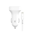 Cargador de coche-mechero Usb x2 + cable iPhone 6/7/8/Xs/Xr/ 5v 2.4a / A6262 / Blanco / One+