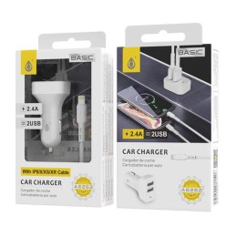 Cargador de coche-mechero Usb x2 + cable iPhone 6/7/8/Xs/Xr/ 5v 2.4a / A6262 / Blanco / One+