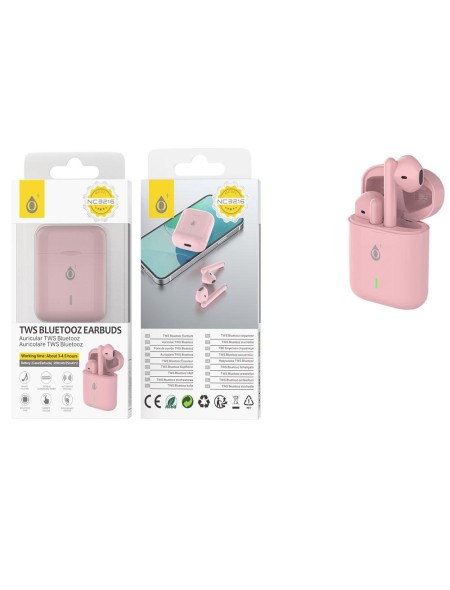 Auriculares estereo Bluetooth 5.3 NC3216 Rosa / Tws / Control tactil / Base de carga 200mah / One+