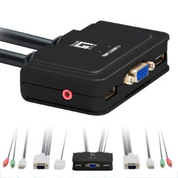 ÷ Conmutador automatico level one v/t/m 1a2 cpus usb con audio cables incluidos