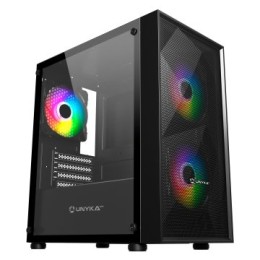 ÷ Caja micro atx unyka mir b200 black vidrio templado lateral 3vent argb de140mm 3,5